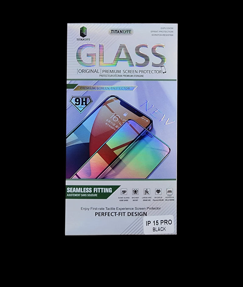 TITANLYFE Premium Glass Screen Protector for iphone 15 pro Black